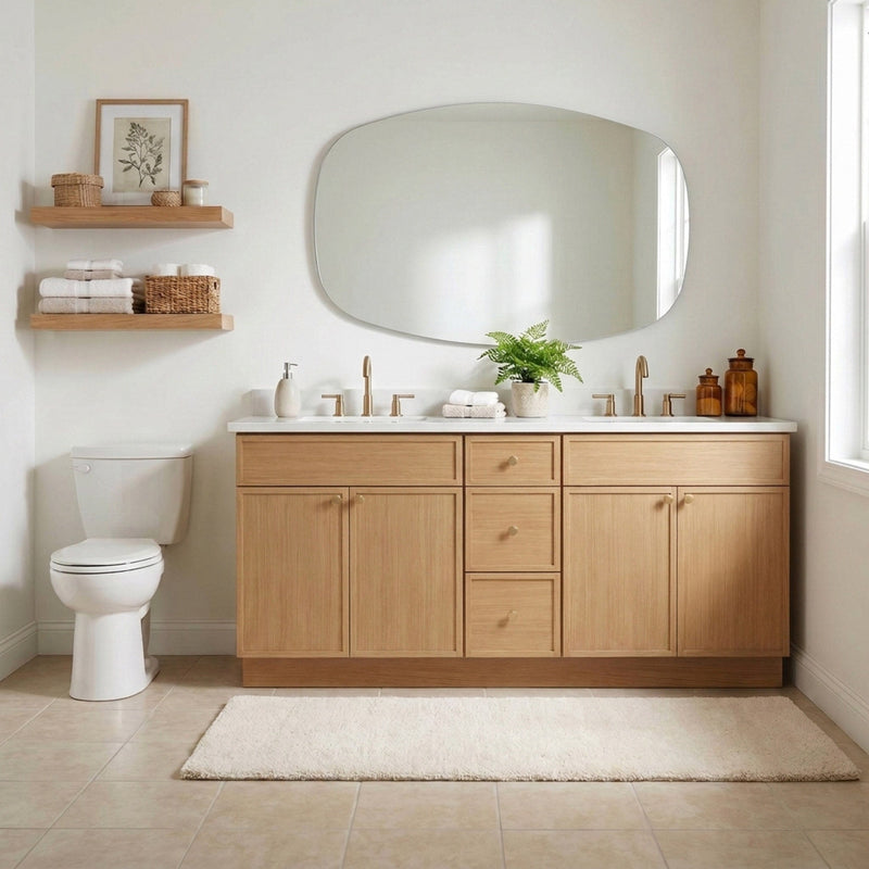 72" White Oak Slim Shaker Bathroom Vanity with Quartz Top – Double Sink
