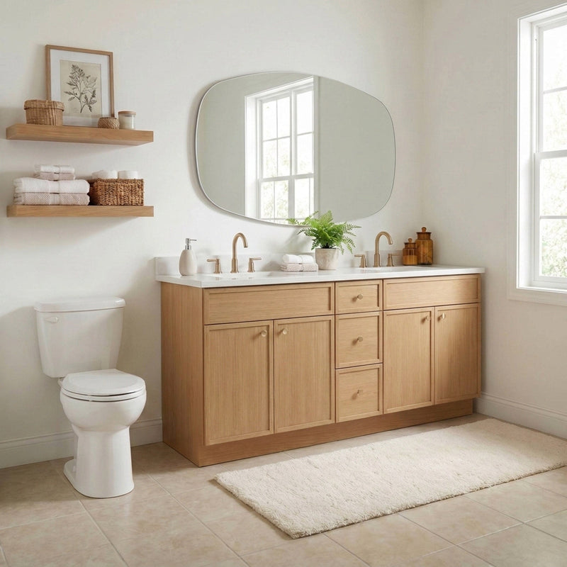 72" White Oak Slim Shaker Bathroom Vanity with Quartz Top – Double Sink