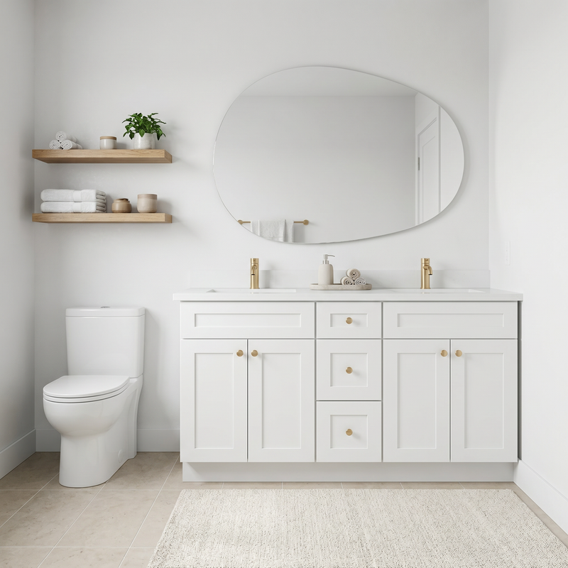 60" White Shaker Bathroom Vanity with Quartz Top – Double Sink