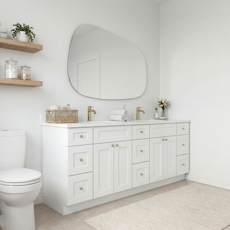 84" White Shaker Bathroom Vanity with Quartz Top – Double Sink
