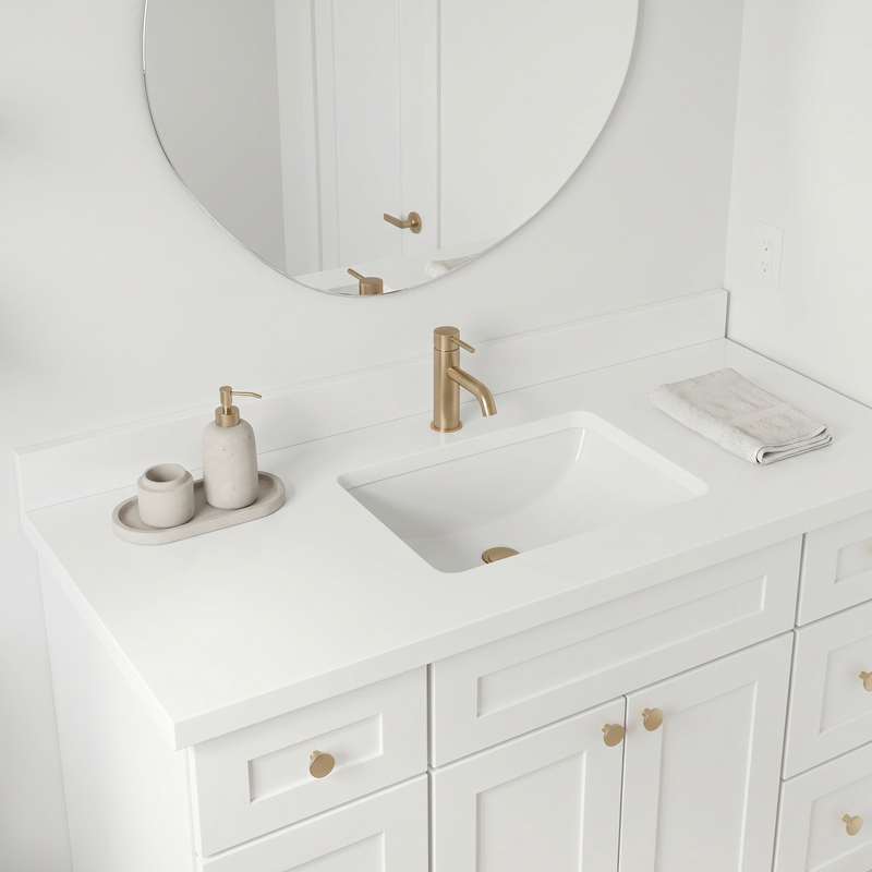 48" White Shaker Bathroom Vanity with Quartz Top – Single Sink