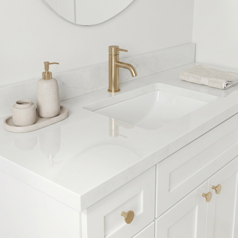 48" White Shaker Bathroom Vanity with Quartz Top – Single Sink