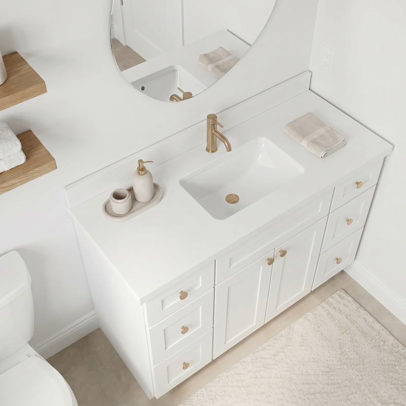 48" White Shaker Bathroom Vanity with Quartz Top – Single Sink