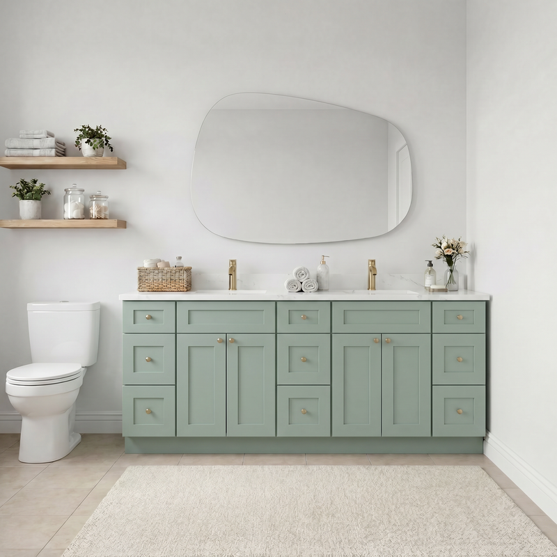 84" Olive Green Shaker Bathroom Vanity with Quartz Top – Double Sink