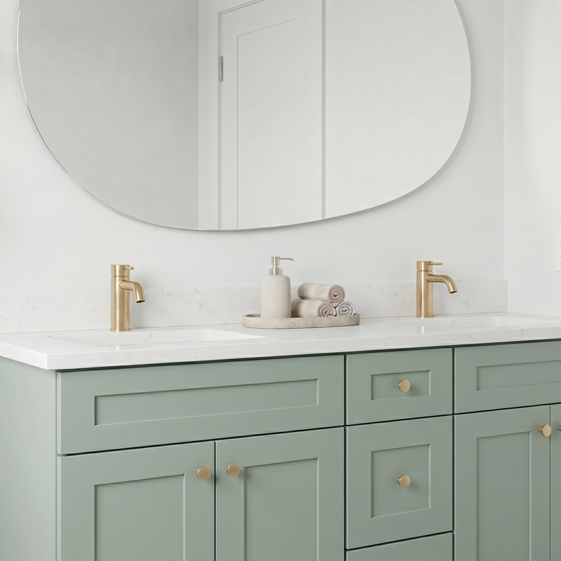 60" Olive Green Shaker Bathroom Vanity with Quartz Top – Double Sink