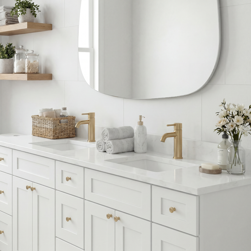 84" White Shaker Bathroom Vanity with Quartz Top – Double Sink