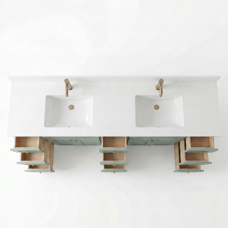 84" Olive Green Shaker Bathroom Vanity with Quartz Top – Double Sink