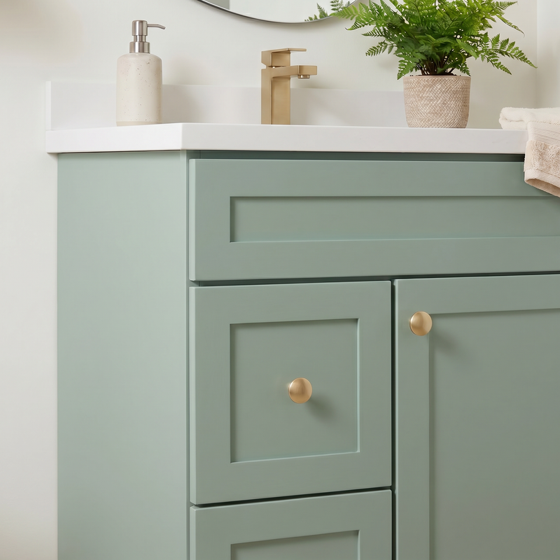 30" Olive Green Shaker Bathroom Vanity with Quartz Top – Single Sink