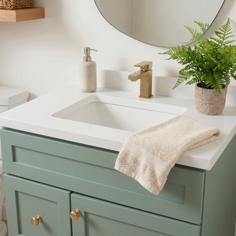 30" Olive Green Shaker Bathroom Vanity with Quartz Top – Single Sink