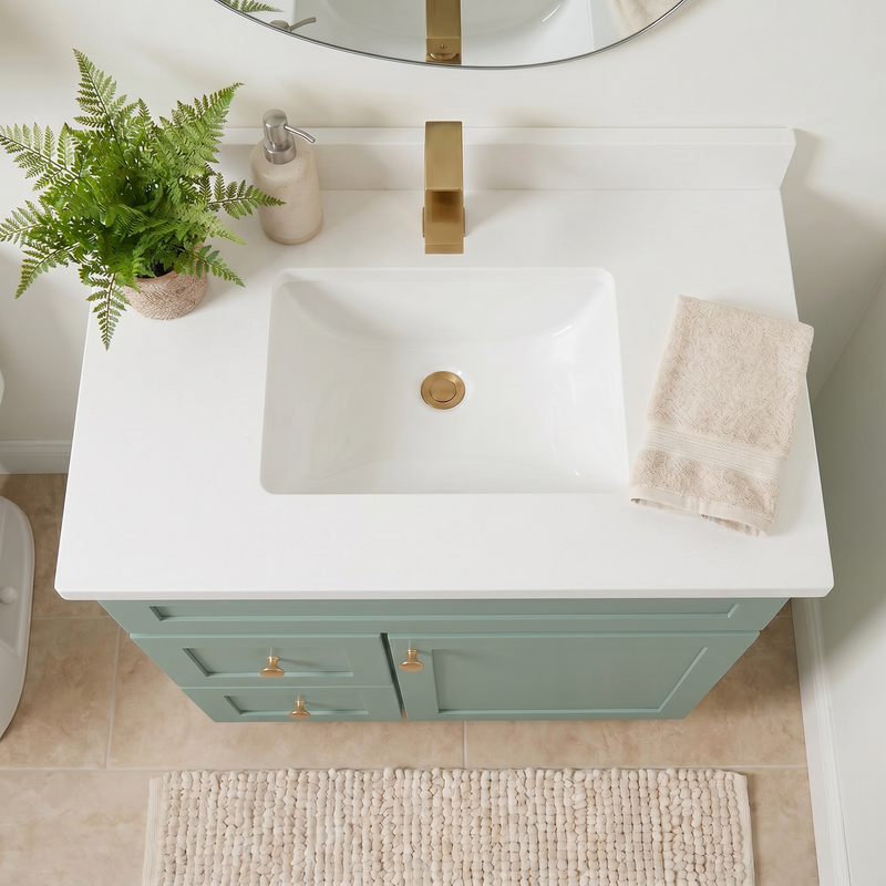30" Olive Green Shaker Bathroom Vanity with Quartz Top – Single Sink