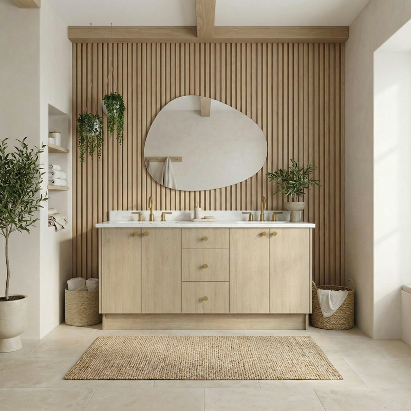 72" Desert Oak European Vanity with Quartz Top – Double Sink