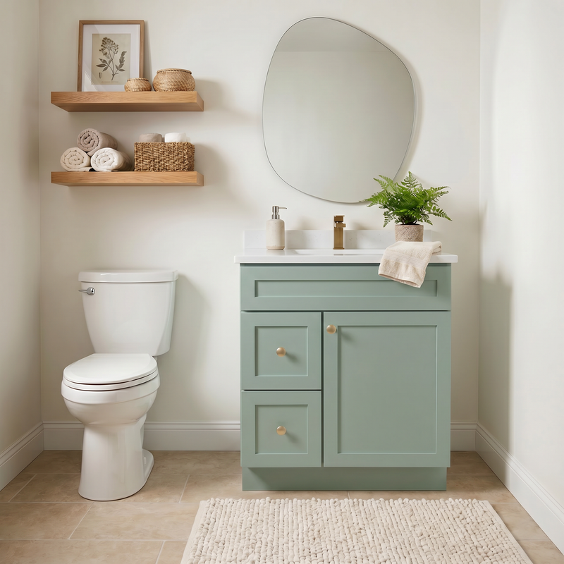 30" Olive Green Shaker Bathroom Vanity with Quartz Top – Single Sink