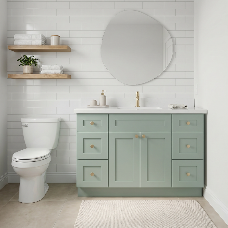 48" Olive Green Shaker Bathroom Vanity with Quartz Top – Single Sink