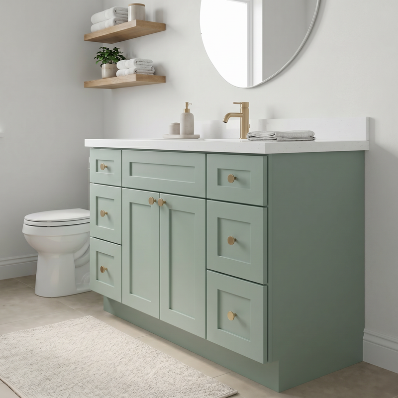 48" Olive Green Shaker Bathroom Vanity with Quartz Top – Single Sink