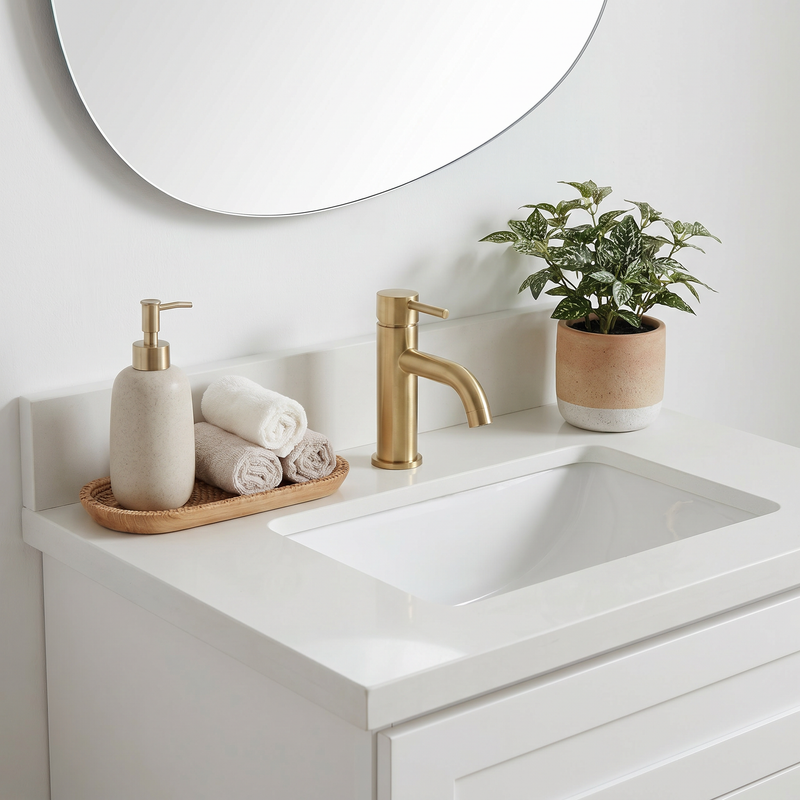 24" White Shaker Bathroom Vanity with Quartz Top – Single Sink