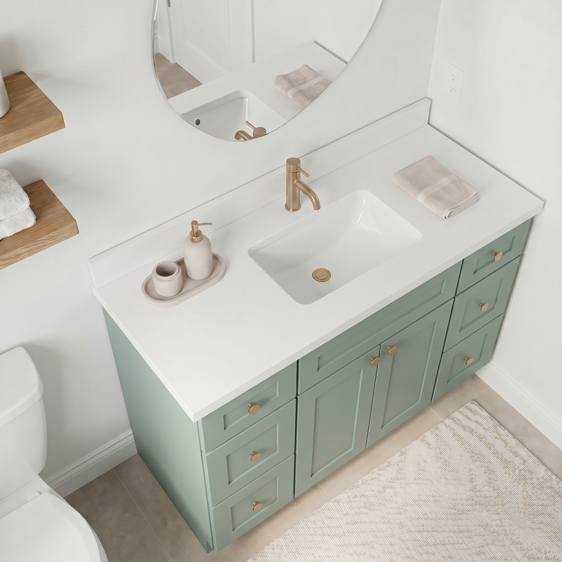 48" Olive Green Shaker Bathroom Vanity with Quartz Top – Single Sink