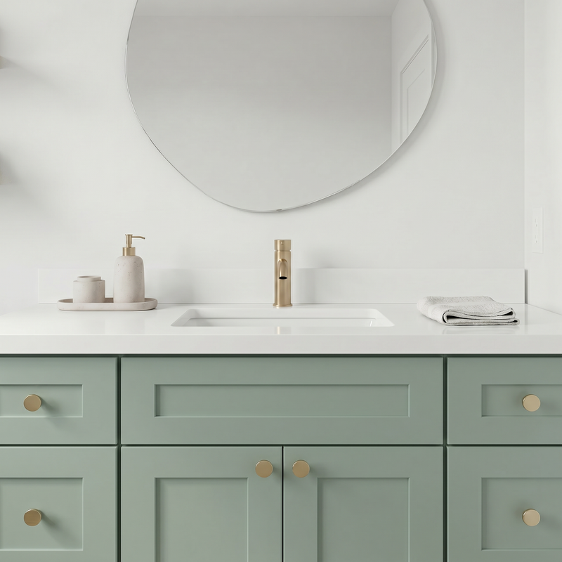 48" Olive Green Shaker Bathroom Vanity with Quartz Top – Single Sink