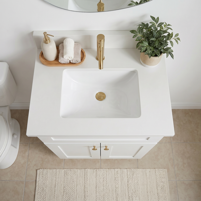 24" White Shaker Bathroom Vanity with Quartz Top – Single Sink