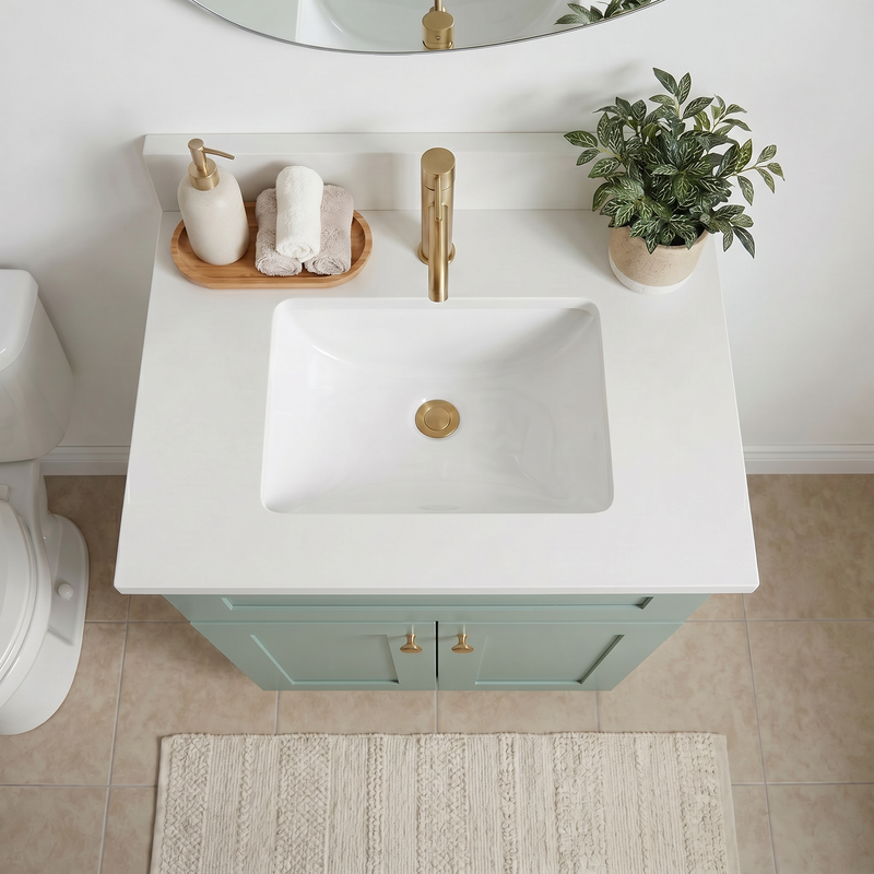 24" Olive Green Shaker Bathroom Vanity with Quartz Top – Single Sink