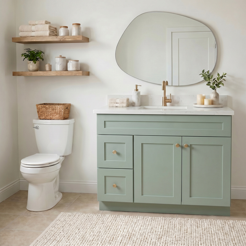 42" Olive Green Shaker Bathroom Vanity with Quartz Top – Single Sink