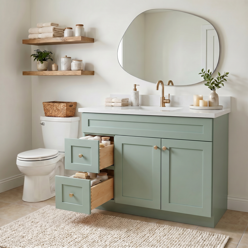 42" Olive Green Shaker Bathroom Vanity with Quartz Top – Single Sink