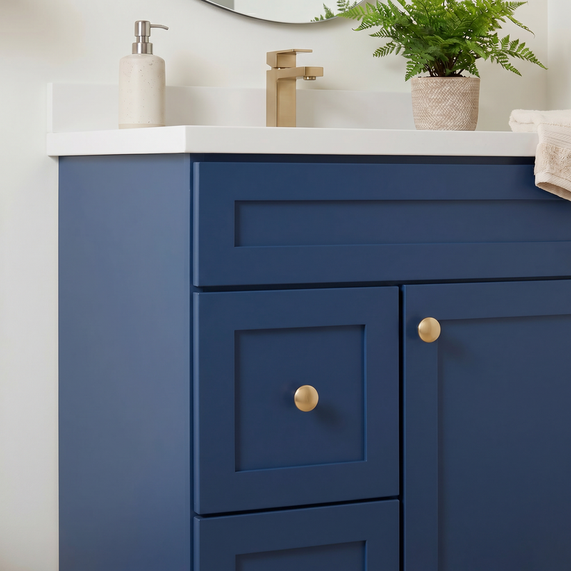 30" Navy Blue Shaker Bathroom Vanity with Quartz Top – Single Sink