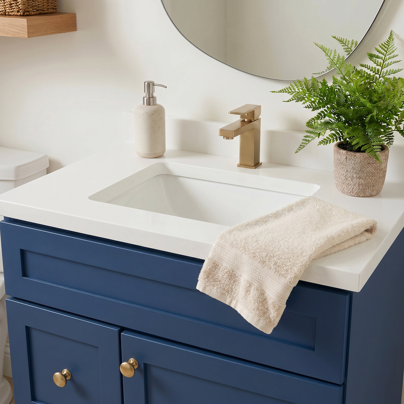 30" Navy Blue Shaker Bathroom Vanity with Quartz Top – Single Sink