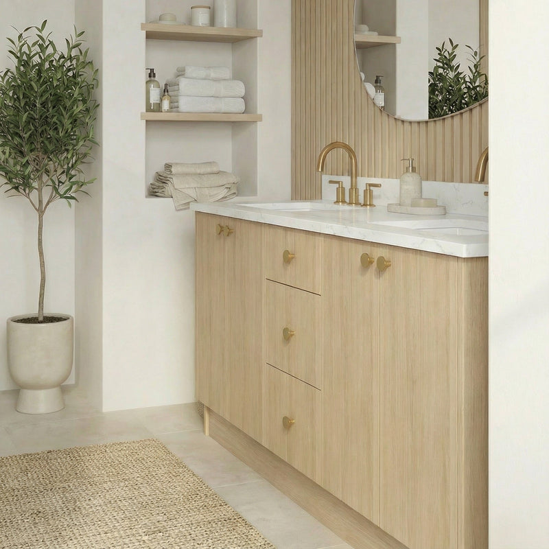 72" Milk Oak European Vanity with Quartz Top – Double Sink