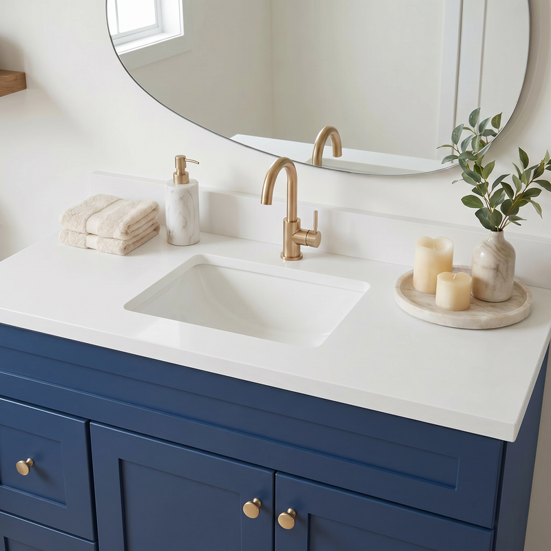 42" Navy Blue Shaker Bathroom Vanity with Quartz Top – Single Sink