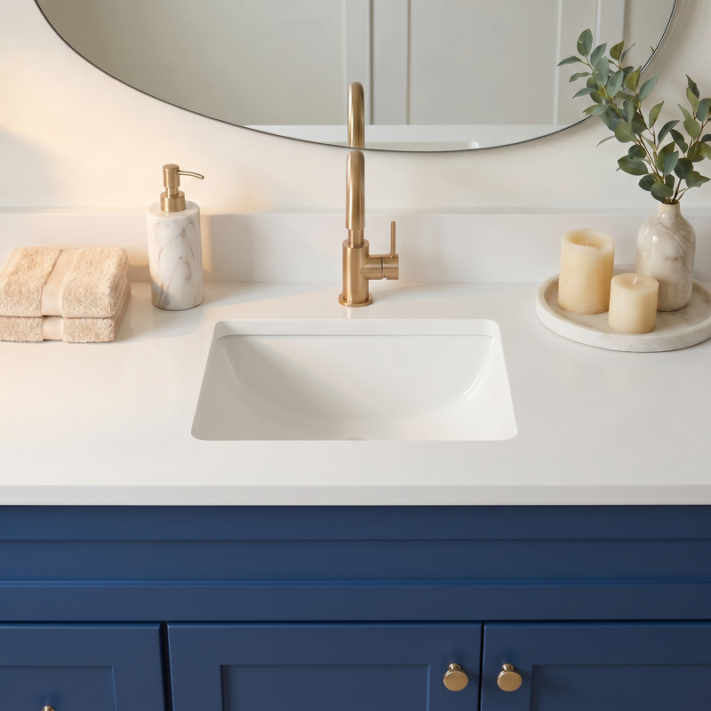 42" Navy Blue Shaker Bathroom Vanity with Quartz Top – Single Sink