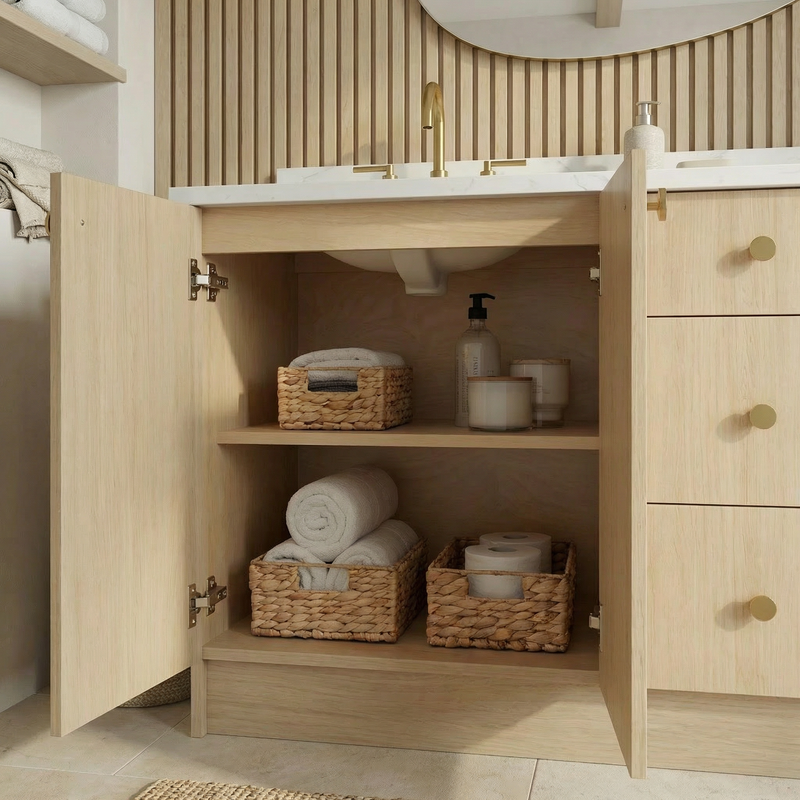72" Milk Oak European Vanity with Quartz Top – Double Sink