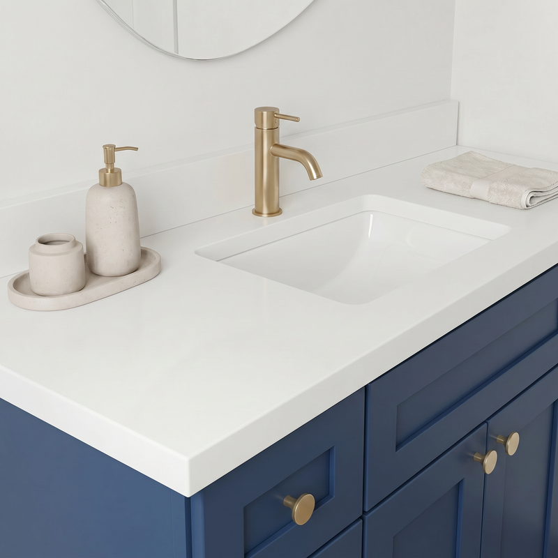 48" Navy Blue Shaker Bathroom Vanity with Quartz Top – Single Sink