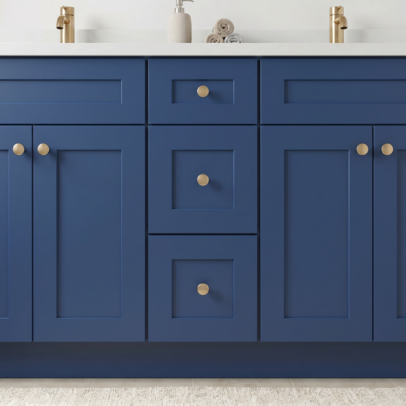 60" Navy Blue Shaker Bathroom Vanity with Quartz Top – Double Sink