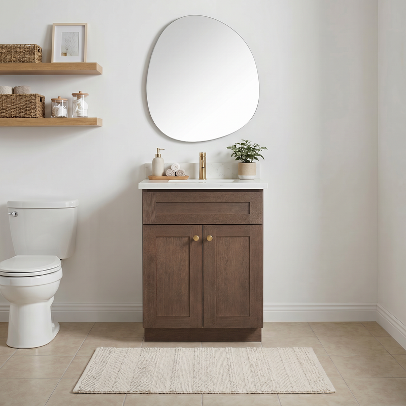 24" Coffee Bean Shaker Bathroom Vanity with Quartz Top – Single Sink