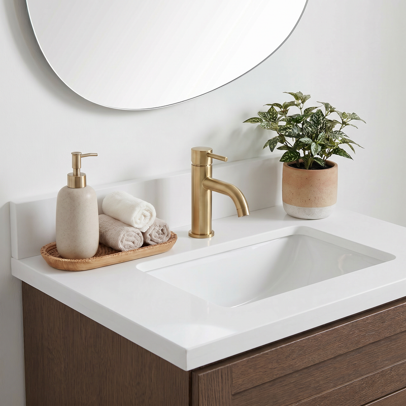 24" Coffee Bean Shaker Bathroom Vanity with Quartz Top – Single Sink