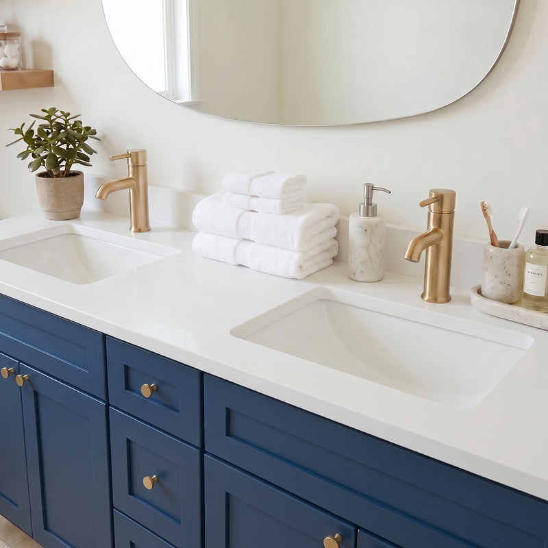 72" Navy Blue Shaker Bathroom Vanity with Quartz Top – Double Sink