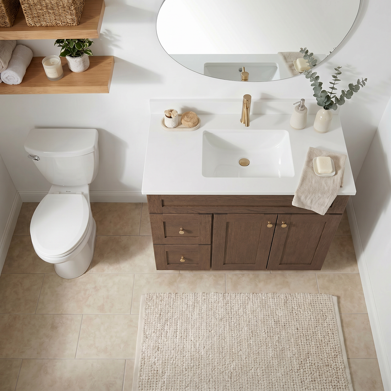 36" Coffee Bean Shaker Bathroom Vanity with Quartz Top – Single Sink