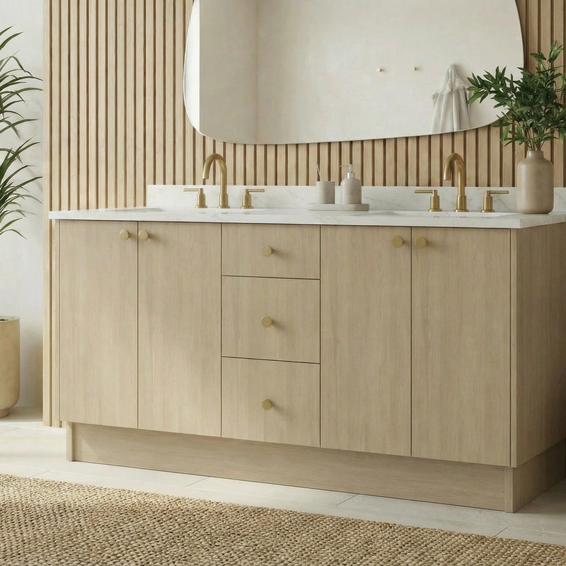 72" Desert Oak European Vanity with Quartz Top – Double Sink