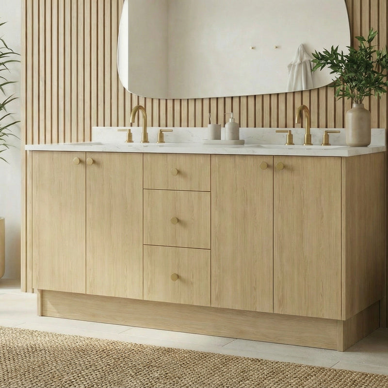 72" Ivory Oak European Vanity with Quartz Top – Double Sink