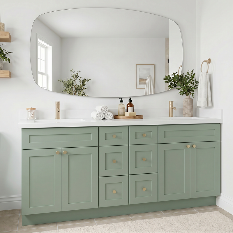 84" Olive Green Shaker Bathroom Vanity with Quartz Top – Double Sink
