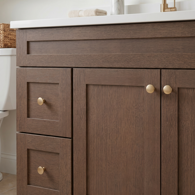 42" Coffee Bean Shaker Bathroom Vanity with Quartz Top – Single Sink