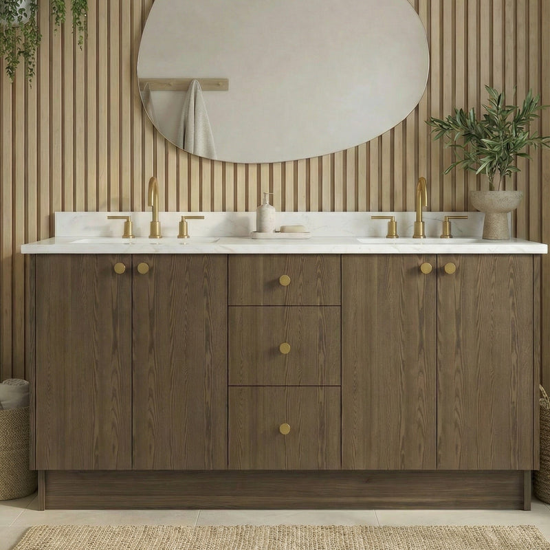 72" Cinnamon Triba European Vanity with Quartz Top – Double Sink