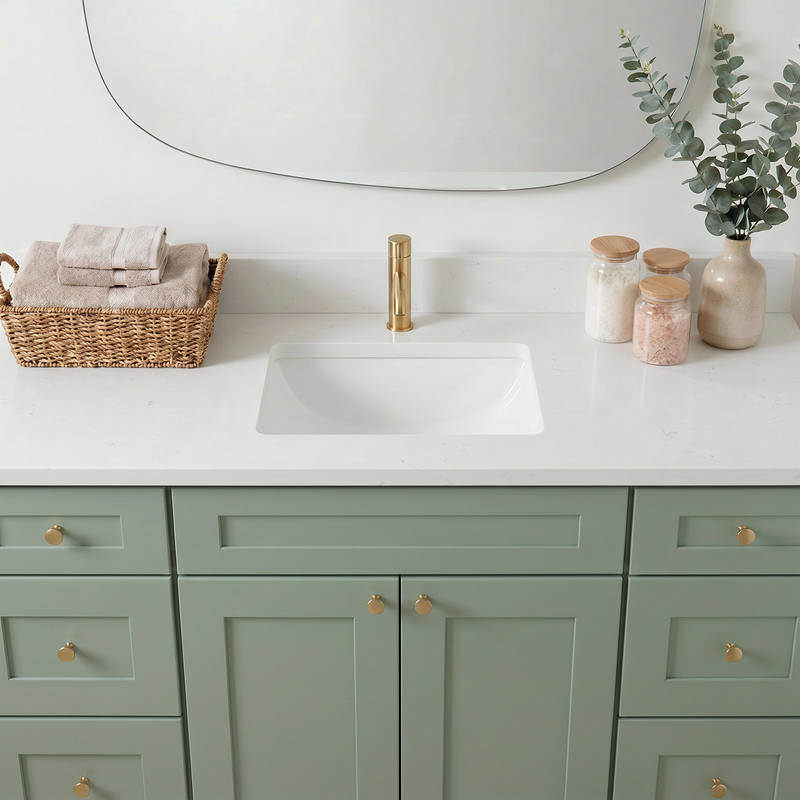 60" Olive Green Shaker Bathroom Vanity with Quartz Top – Single Sink