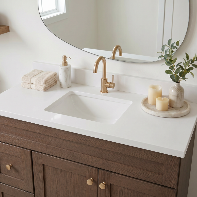 42" Coffee Bean Shaker Bathroom Vanity with Quartz Top – Single Sink