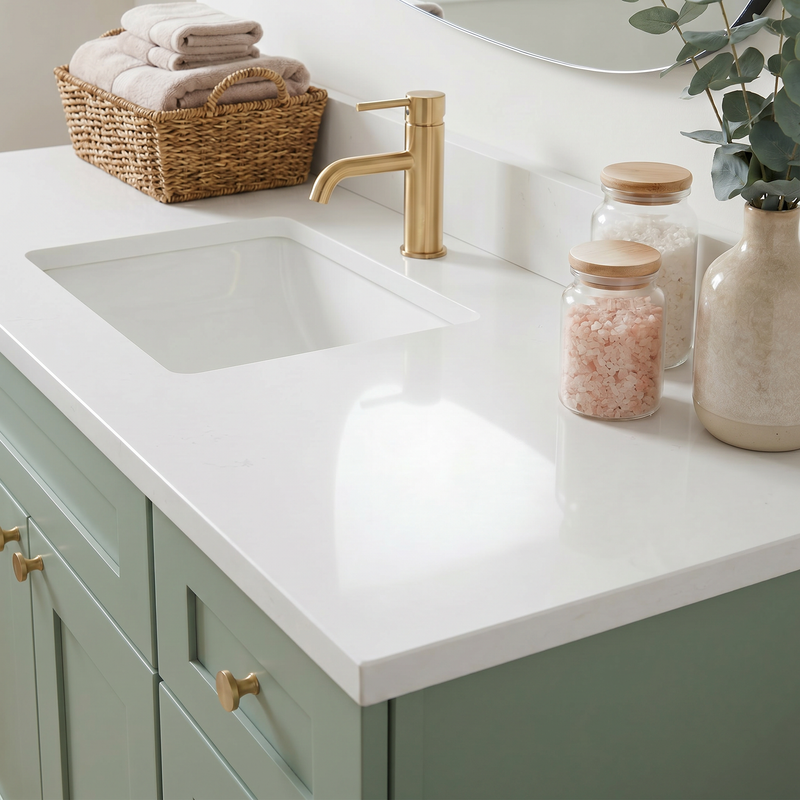 60" Olive Green Shaker Bathroom Vanity with Quartz Top – Single Sink