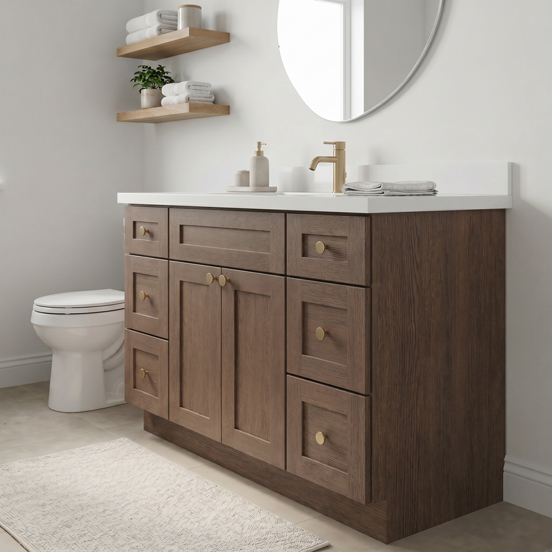 48" Coffee Bean Shaker Bathroom Vanity with Quartz Top – Single Sink