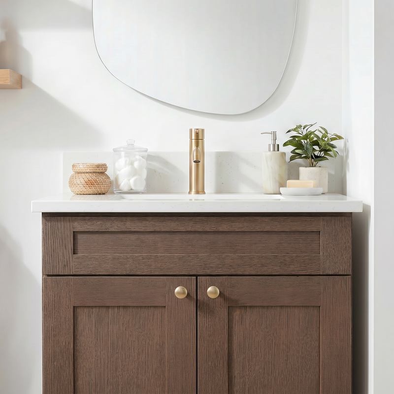 30" Coffee Bean Shaker Bathroom Vanity with Quartz Top – Single Sink