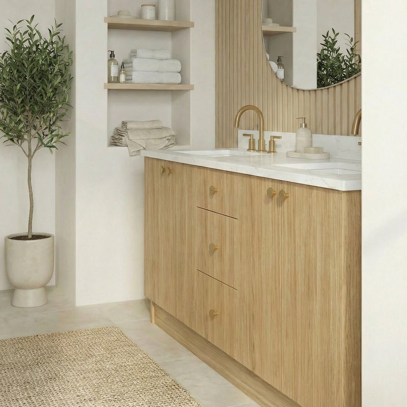 72" Natural Oak European Vanity with Quartz Top – Double Sink