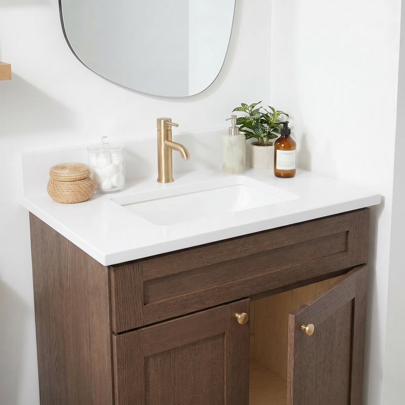 30" Coffee Bean Shaker Bathroom Vanity with Quartz Top – Single Sink