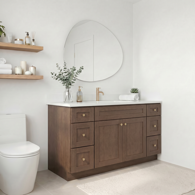 60" Coffee Bean Shaker Bathroom Vanity with Quartz Top – Single Sink